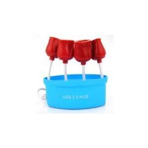  Romantic Rose USB 2.0 4 Port Ultra Mini Hub, Blue Base 