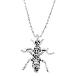  Sterling Silver One Sided Insect Ant Necklace Jewelry