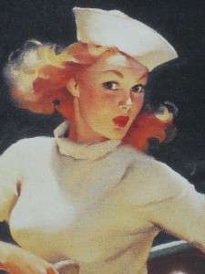 GIL ELVGREN PINUP SAILOR GIRL IN ROWBOAT HARD TO HANDLE  