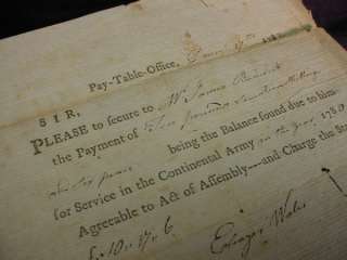 Antique 1782 REVOLUTIONARY WAR DOCUMENT Pay Order CONTINENTAL ARMY 