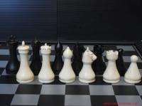 BLACK / White CHESS PIECES SET With Black/Aluminum Wood edge Board 