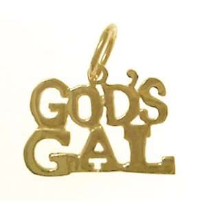 GODS GAL Saying Pendant #769 15, 5/8 Wide and 1/2 Tall, Solid 14K 