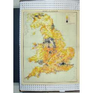    Antique Map England Colour Density Population Print