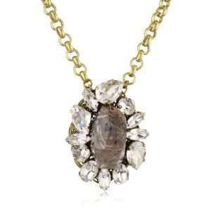   Heunis Grace Kelly Floral Brazilian Agate & Crystal Pendant Jewelry