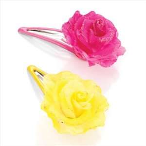   Hot Pink & Yellow Fabric Flower Hair Clips/Barrettes AJ23278: Beauty