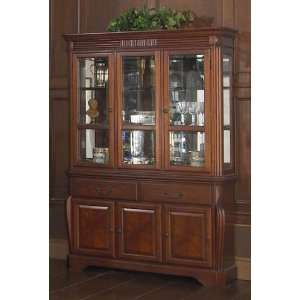 China Cabinet Buffet Hutch with Reeded Design in Brown Cherry Finish 