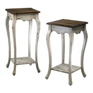 Small Blanchard Pedestal Table in Distressed White and Gray:  