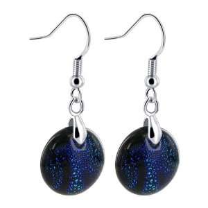   Cabochon Teal Multicolor Dichroic Glass Fish Hook Earrings: Jewelry