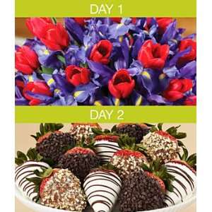Deluxe Hugs & Kisses with 12 Hand Dipped Strawberries with Free Vase 