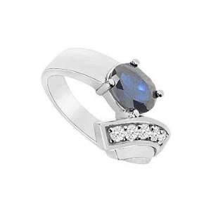  Diffuse Sapphire and Cubic Zirconia Ring  10K White Gold 