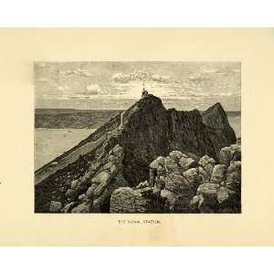  1893 Wood Engraving Gibraltar Windmill Hill Signal Station Rock 