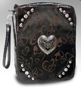 BROWN WESTERN RHINESTONE HEART BIBLE COVER CARRY CASE  