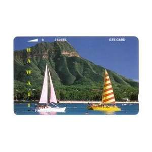 Collectible Phone Card 3u 2 Sailboats At Diamond Head   Bronze Back 