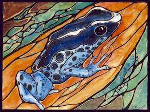 BLUE FROG Stained Glass Style PRINT & ACEO K.McCANTS  
