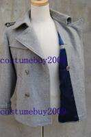 Twilight Edward Cullen Grey Gray wool Jacket Pea Coat M  