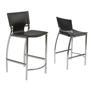  Vinnie Leather Counter Stools   Set of 2 (Brown/Chrome 