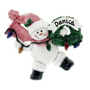  Personalized Snowman Pink Christmas Ornament: Home 