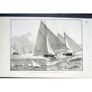  Yacht Three Tonner Race Thames River London Print 1822 