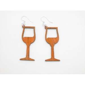  Tangerine Wine Glass Wooden Earrings GTJ Jewelry