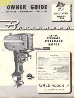 Antique Gale Buccaneer outboard owners manual parts catalog 3 5 12 25 