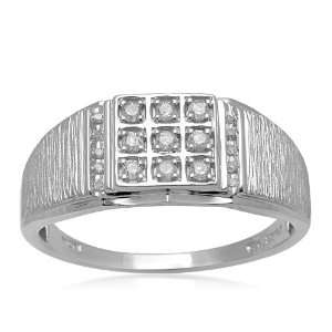  Mens Sterling Silver Milgrain Box Diamond Ring (1/4 cttw 