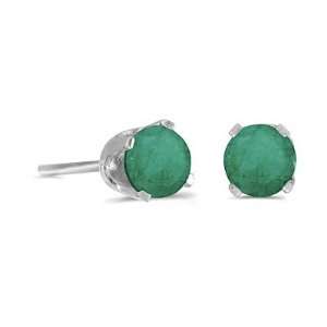  Round Emerald Studs Earrings in 14k White Gold (0.50ct 