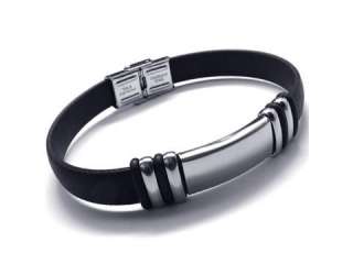 Mens Womens Stainless Steel Rubber Bracelet Bangle 8.9  