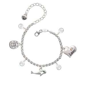 Whale Love & Luck Charm Bracelet with Clear Swarovski Crystals 