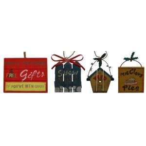  Wood with Metal Sign Ornaments Set of Four