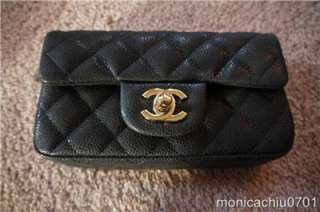 Chanel } Black Caviar Leather XS Mini Classic Flap BAG NEW 2012 