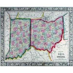    Mitchell 1863 Antique Map of Ohio & Indiana