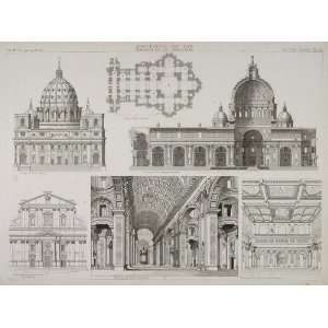  1870 Lithograph Italian Architecture Blueprints St. Peter 
