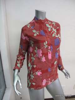 Tucker Red Floral Long Sleeve Button Front Blouse M  