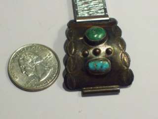 VINTAGE SIGNED SILVER TURQUOISE WATCH TIPS SOUTHWESTERN  