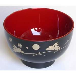  Japanese Plastic Rice Bowl Bunny Black #6327 Kitchen 