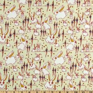  44 Wide Garden Friends Funny Bunnies Ecru Fabric By The 