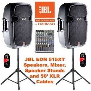 JBL Powered 15 EON 515XT DJ Loudspeakers Mixer, Stands and Cables Set