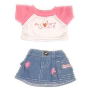  Love T Shirt & Jean Skirt Outfit Teddy Bear Clothes Fit 14 