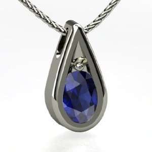  Gem Loupe Pendant, Oval Sapphire 14K White Gold Necklace Jewelry