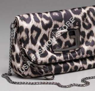 GUESS Handbag Ozana Fold Over Clutch black animal purse  