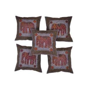 Indian Cotton Cushion Covers with Elephant Patch & Jogi 