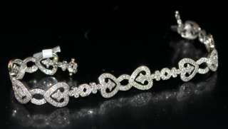 Womens Ladies Diamond Tennis Bracelet 2.5ct 14K White Gold Hearts 