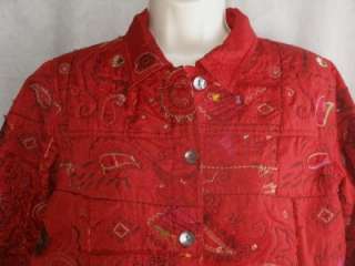 LAURA ASHLEY Womens Red Embroidered Cardigan Jacket PM  
