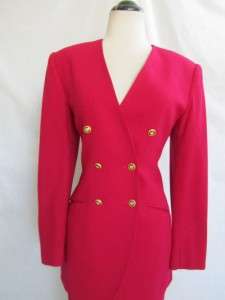 KASPER Fuchsia Pink Worsted Wool Pencil Skirt Fitted Jacket Blazer 