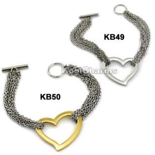 Womens Silver/Gold Heart Stainless Steel Charm Bracelet  