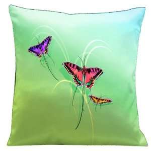 Lama Kasso Butterflies on Green Satin 18 Inch Square Pillow, Design on 