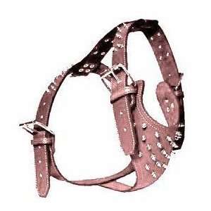    Large Top Dog Spiked Pink Leather Dog Harness
