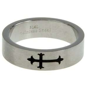   stainless steel ring with laser cut cross design   Width 6mm (Size 9
