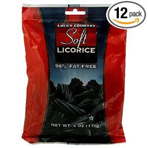 Lucky Country Licorice, Black, 6 Ounce Bags (Pack of 12)  