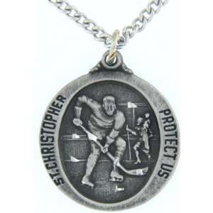  St. Christopher Hockey Medal Pewter Medal 27 Chain 